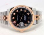Rolex Datejust Black Dial Two tone Rose Gold Diamond Replica Watch